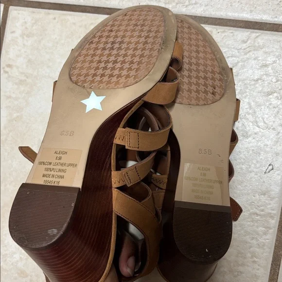 Lauren Ralph Lauren Aleigh Sandal Wedge Brown Open Toe Strappy 8.5b - Picture 6 of 6